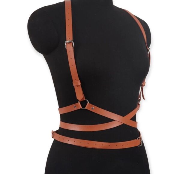 Brown  Body Harnes Adjustable Multi Waist Wrap Chest Harness Belt - Picture 2 of 4